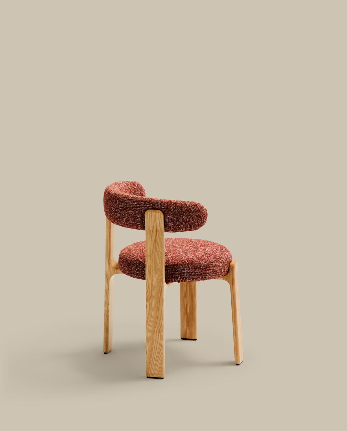Chaise Japandi en tissu chenille terracotta et bois de frêne finition ton naturel - Granite