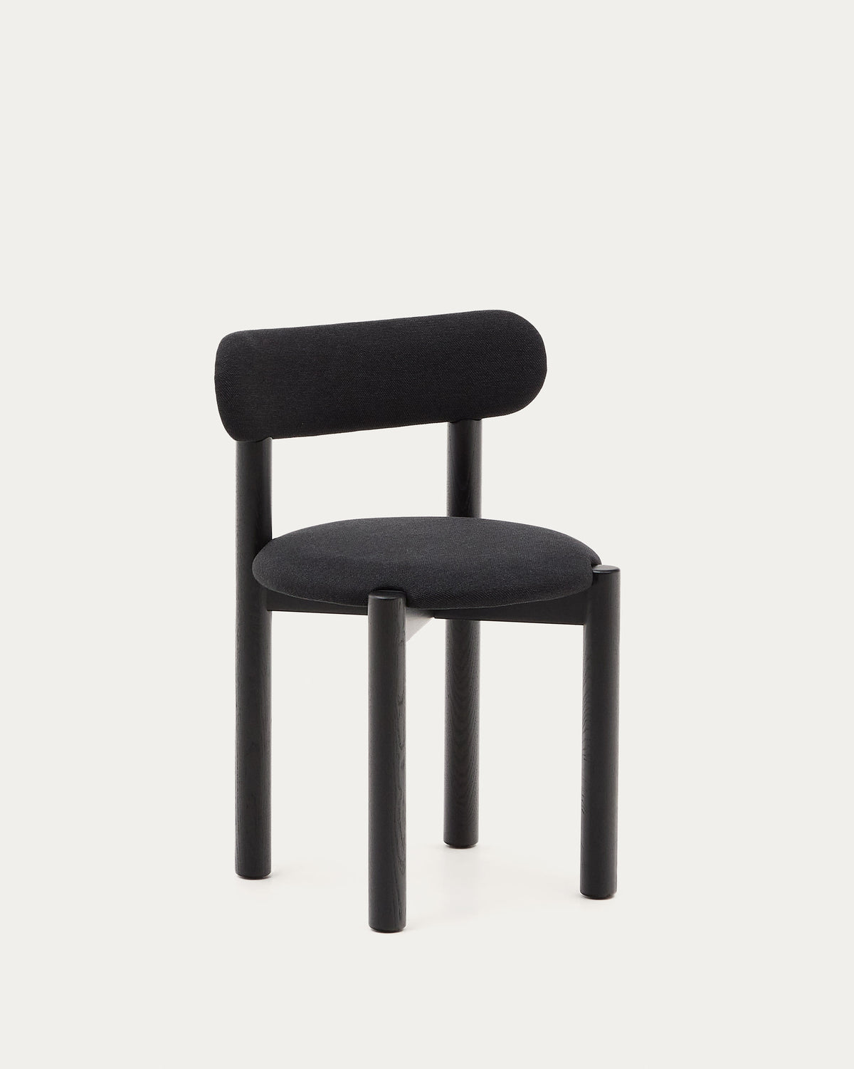 Chaise Japandi en tissu chenille noir et structure en bois de chêne finition noire - Nebai