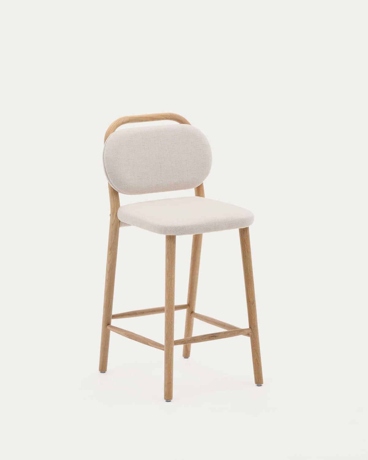 Tabouret Japandi en chenille beige et bois de chêne 65 cm - Helda