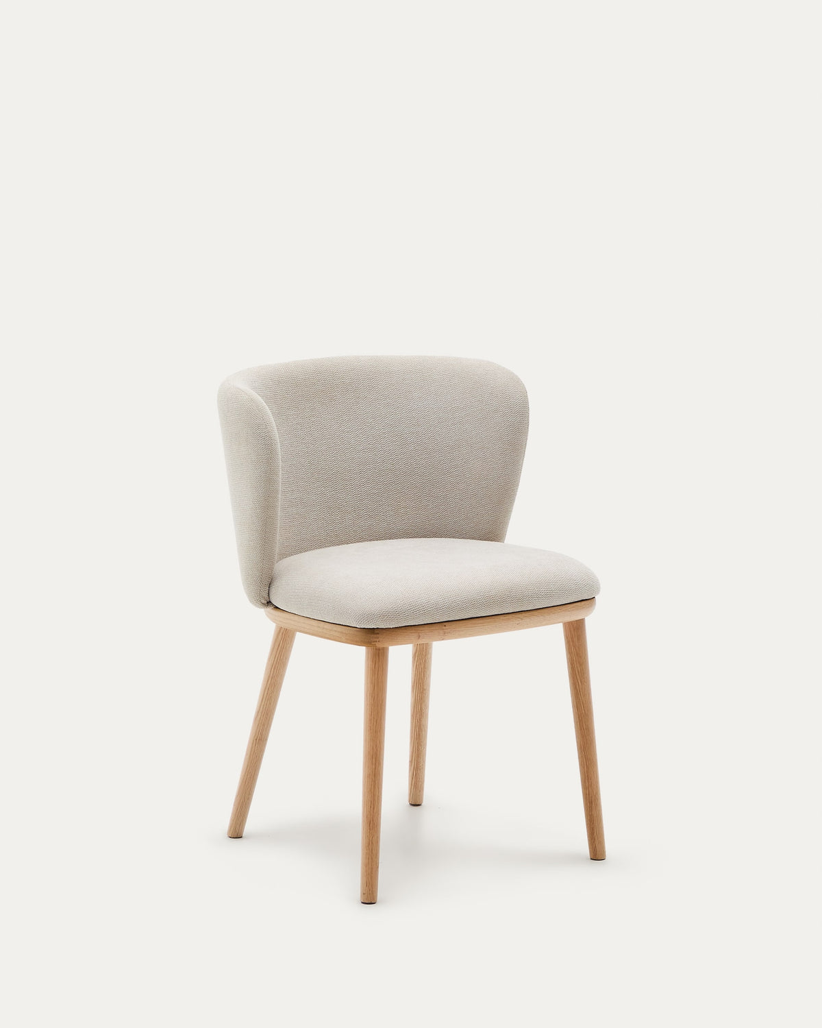 Chaise Japandi chenille beige et bois de frêne finition ton naturel - Ciselia