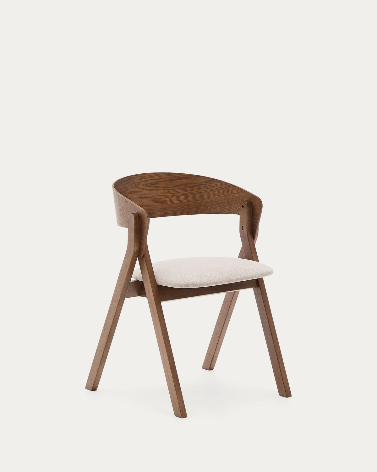 Chaise Japandi en placage de frêne finition wengé et tissu chenille beige - Godia