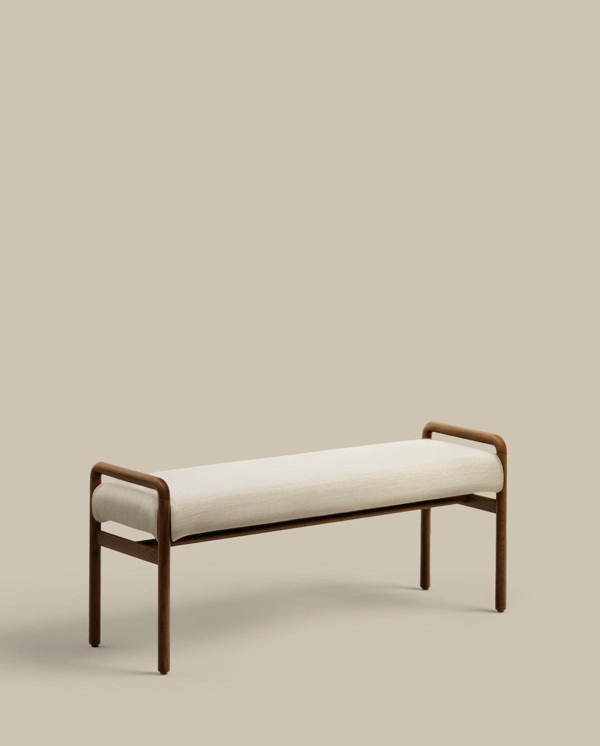 Banc Japandi déhoussable en bois de chêne finition noyer 120 cm - Macaret