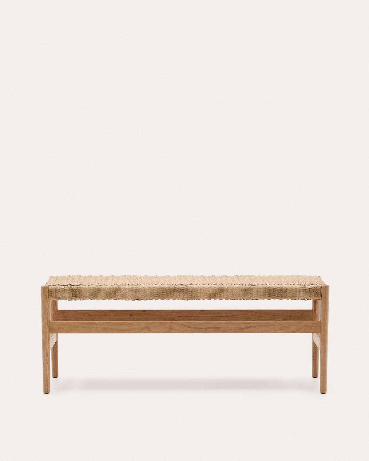 Banc Japandi en chêne massif finition naturelle et assise en corde 120 cm - Zaide