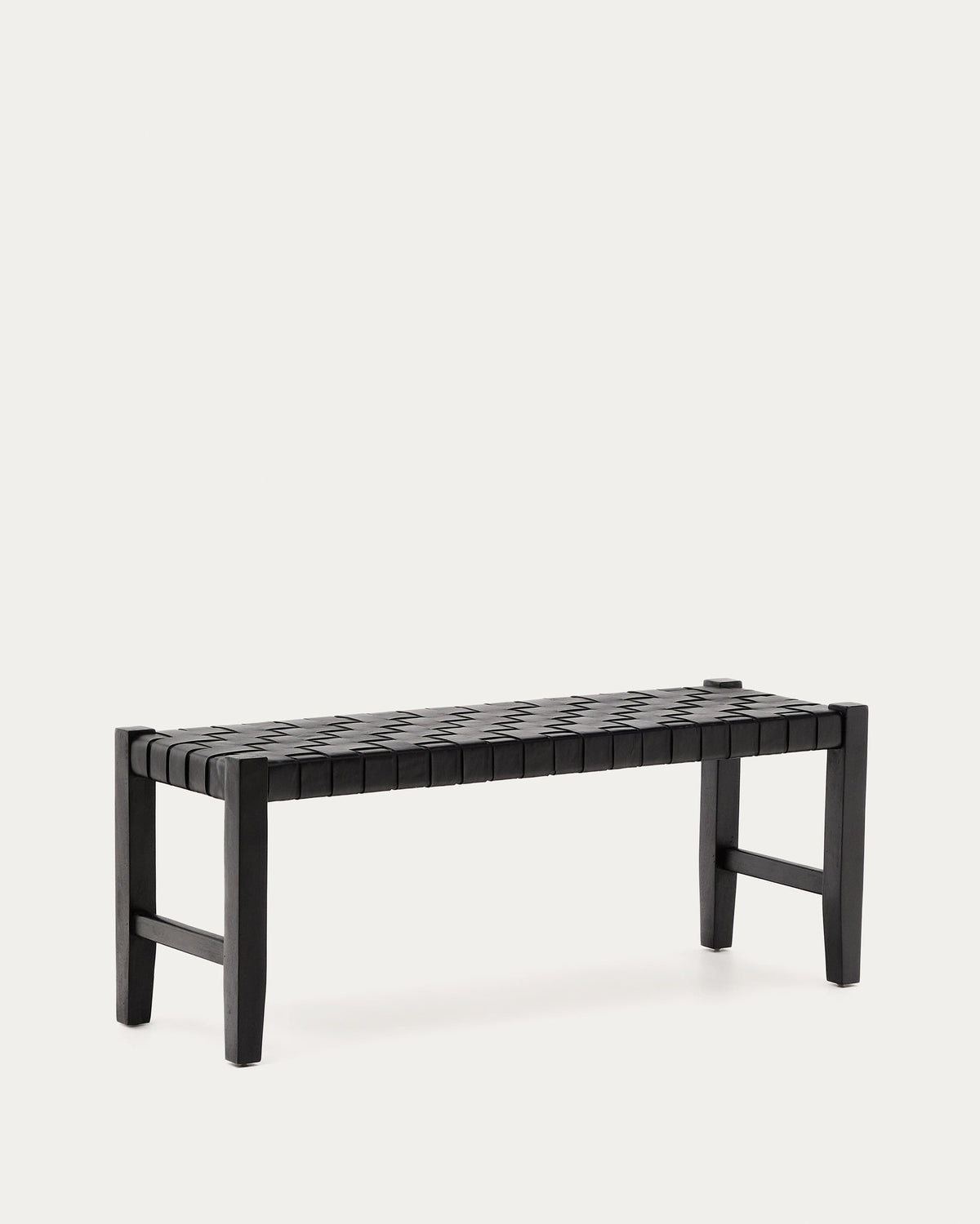 Banc Japandi en cuir tressé et bois d'acajou finition noire 120 cm - Calixta