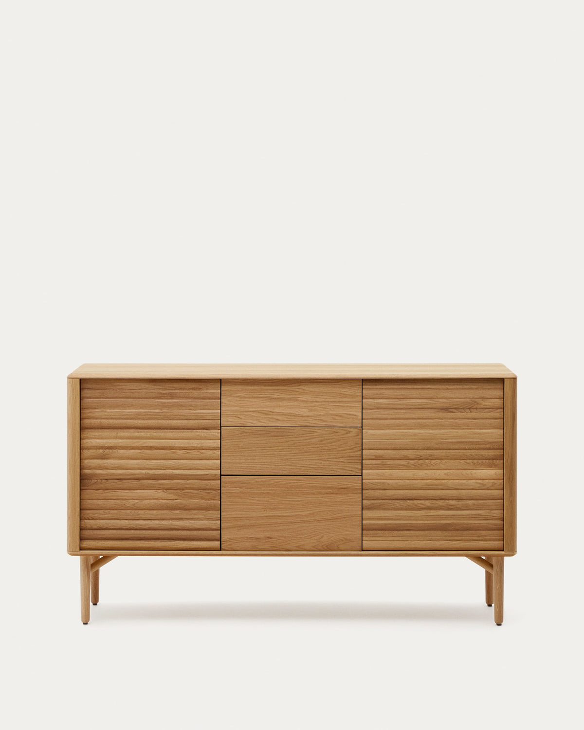 Buffet Japandi 2 portes et 3 tiroirs en bois et placage de chêne 155 x 86 cm - Lenon