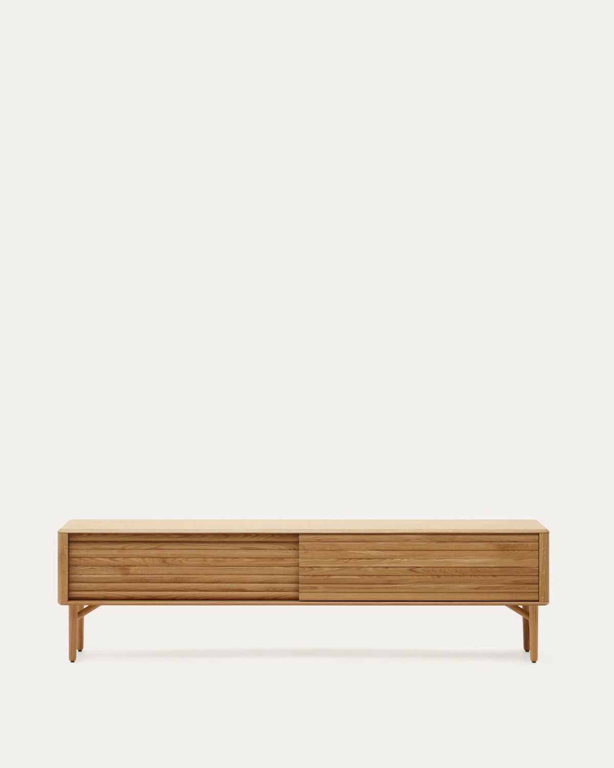 Meuble TV Japandi 2 portes en bois et placage de chêne 200 x 57 cm - Lenon