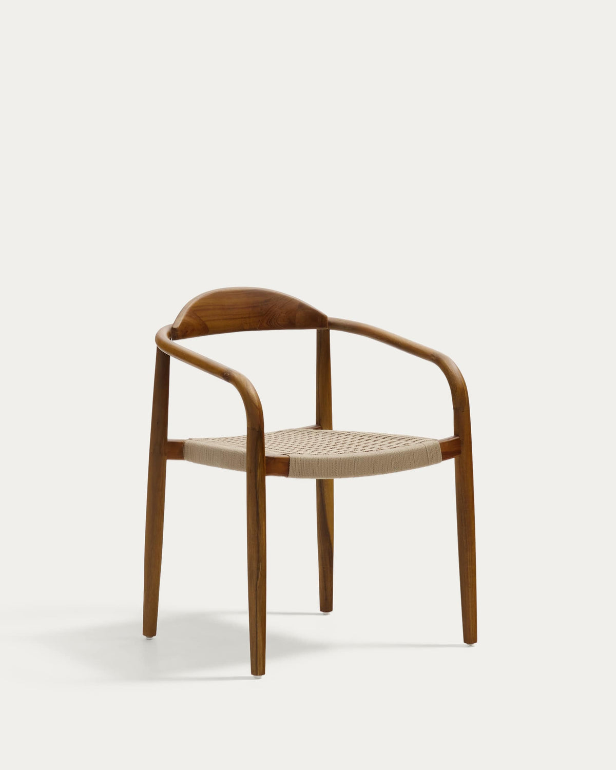 Chaise empilable Japandi en bois massif d'acacia finition noyer et corde beige - Nina