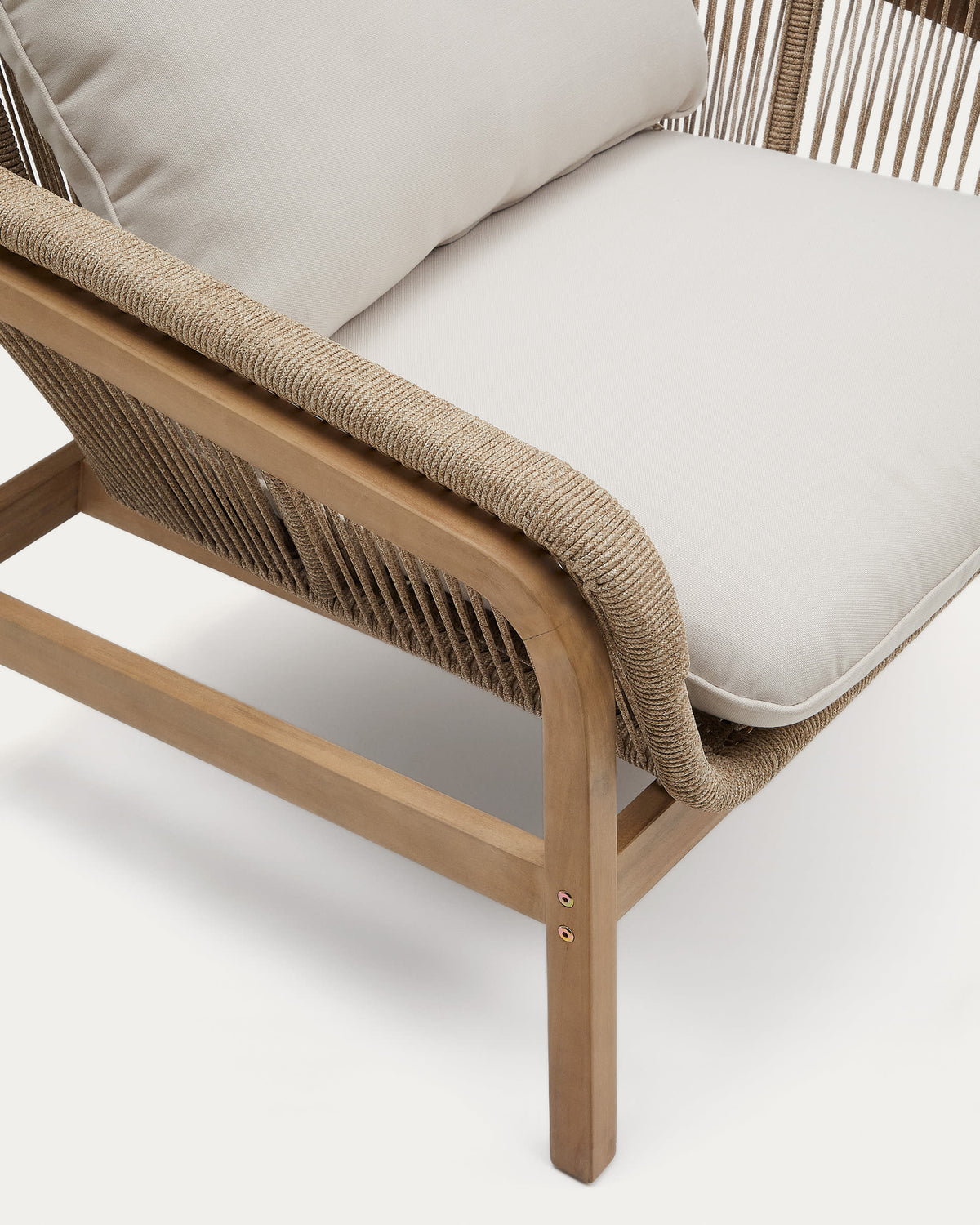 Ensemble Japandi canapé 3 places, 2 fauteuils et table basse en bois d'acacia - Vellana