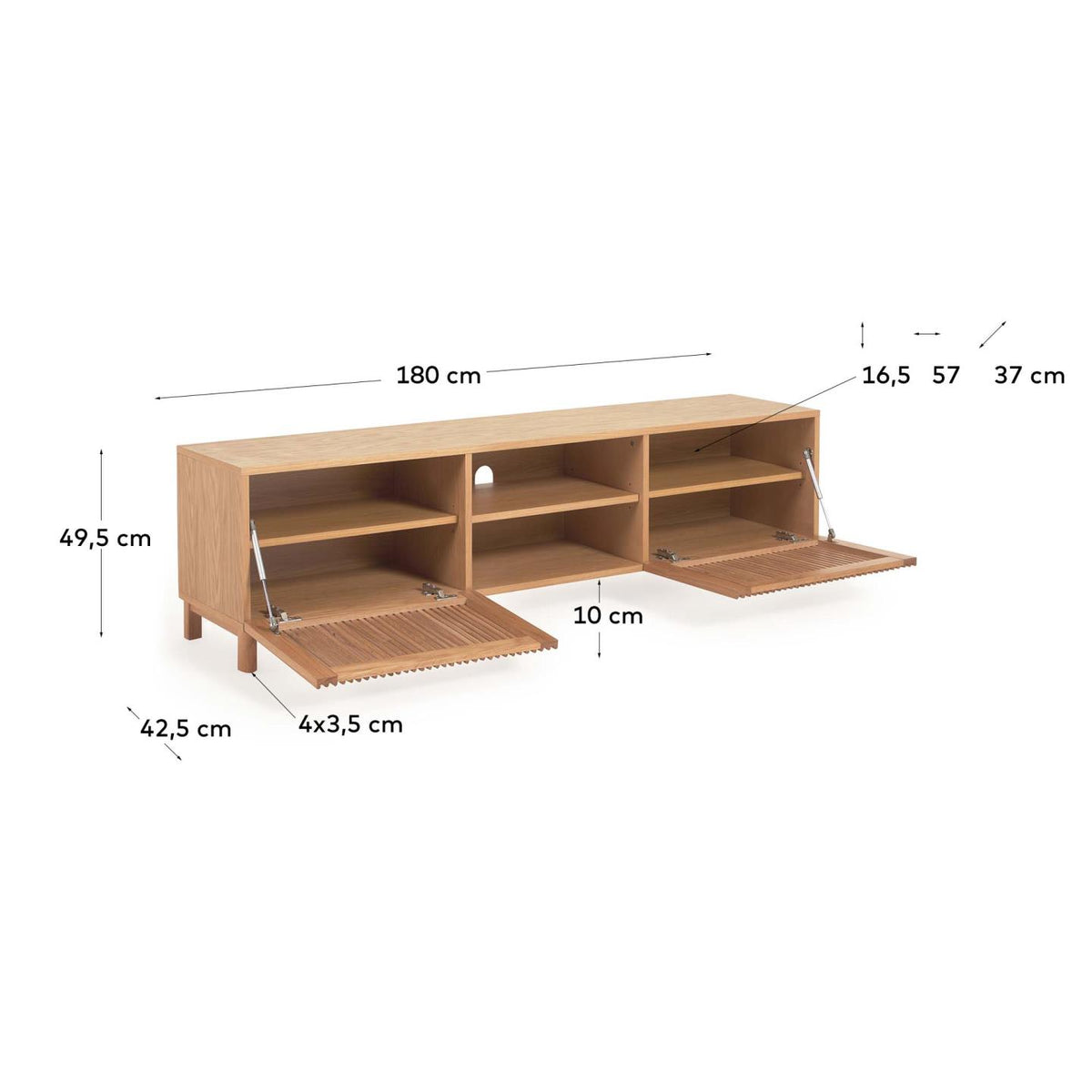 Meuble TV Japandi 2 portes en bois de frêne et placage de chêne 180 x 49,5 cm - Beyla