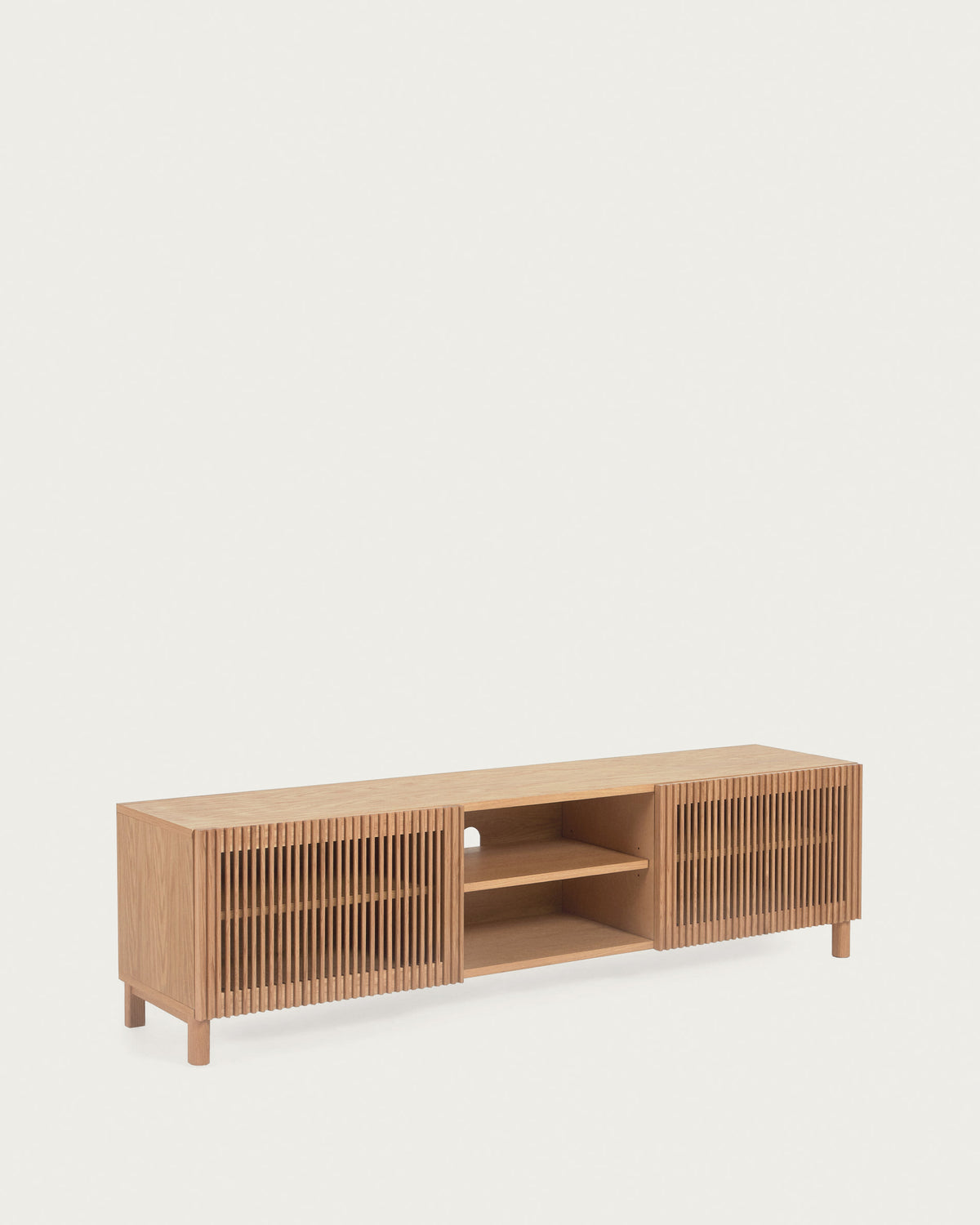 Meuble TV Japandi 2 portes en bois de frêne et placage de chêne 180 x 49,5 cm - Beyla