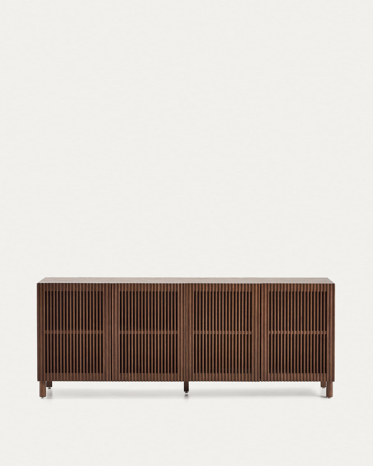 Buffet Japandi 4 portes en placage et bois de frêne finition ton noyer 180 x 71,5 cm - Beyla