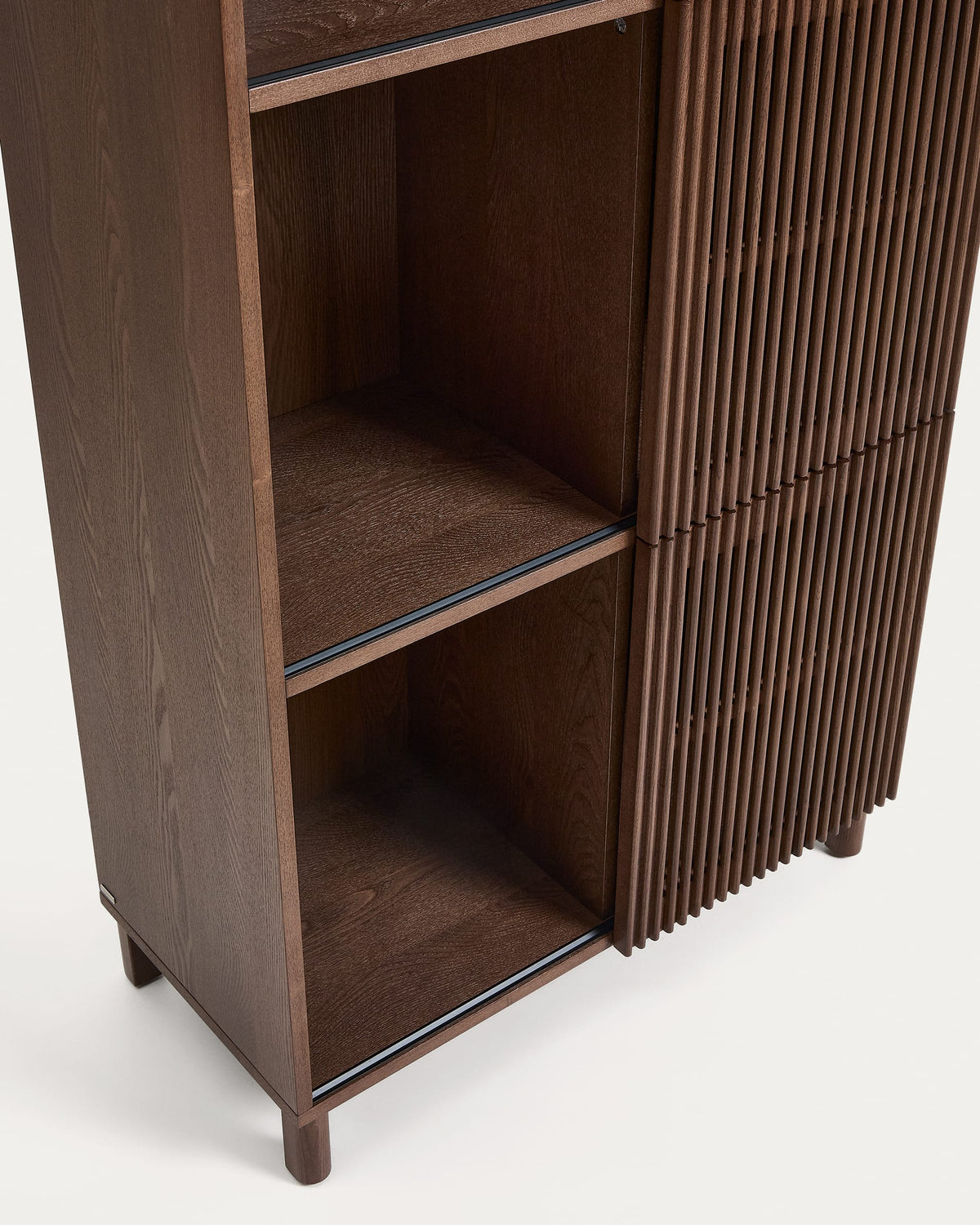 Étagère Japandi en placage et bois de frêne finition ton noyer 84,5 x 170 cm - Beyla