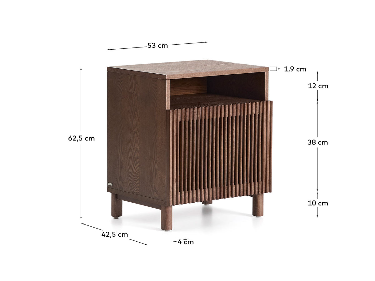 Table de nuit Japandi en placage et bois de frêne finition ton noyer 53 x 62,5 cm - Beyla