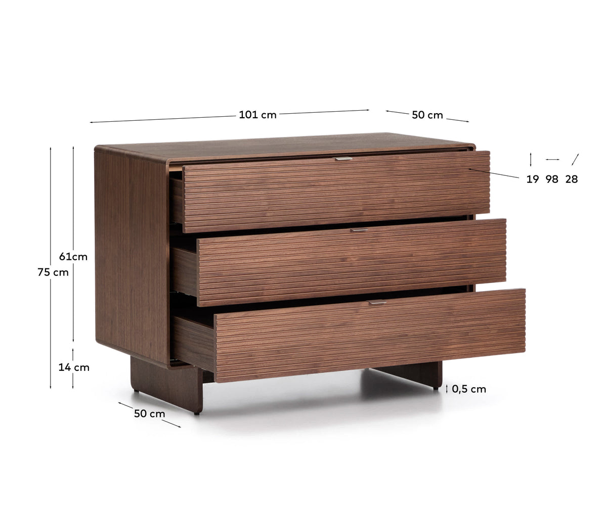 Commode Japandi 3 tiroirs en placage de noyer 101 x 75 cm - Norlen
