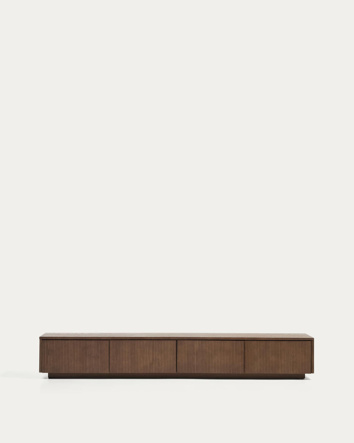 Meuble TV Japandi 4 tiroirs en placage de frêne finition ton noyer 200 x 30 cm - Helvine