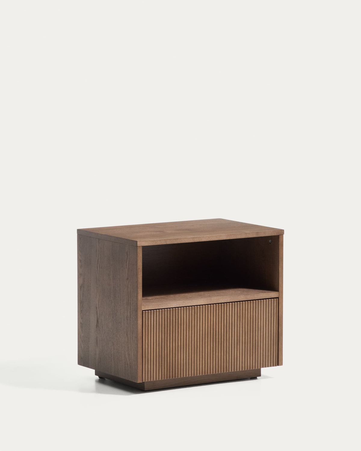 Table de nuit Japandi en placage de frêne finition ton noyer 60 x 52 cm - Helvine