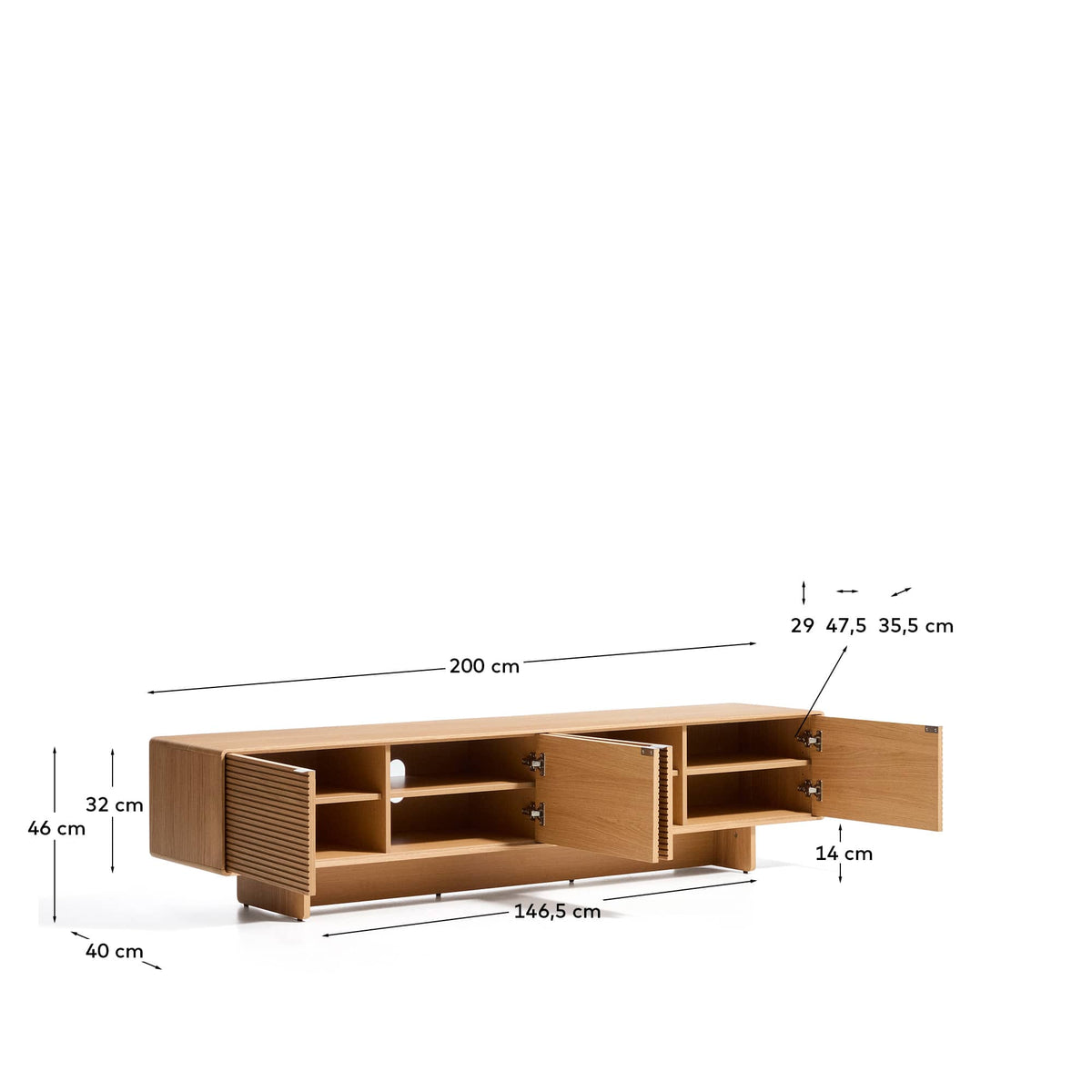 Meuble TV Japandi 4 portes en placage de chêne finition naturelle 200 x 46 cm - Norlen