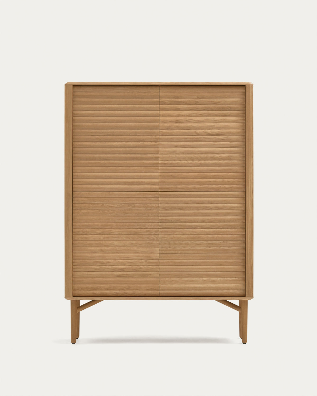 Buffet haut Japandi 4 portes en bois et placage de chêne 104,5 x 144 cm - Lenon