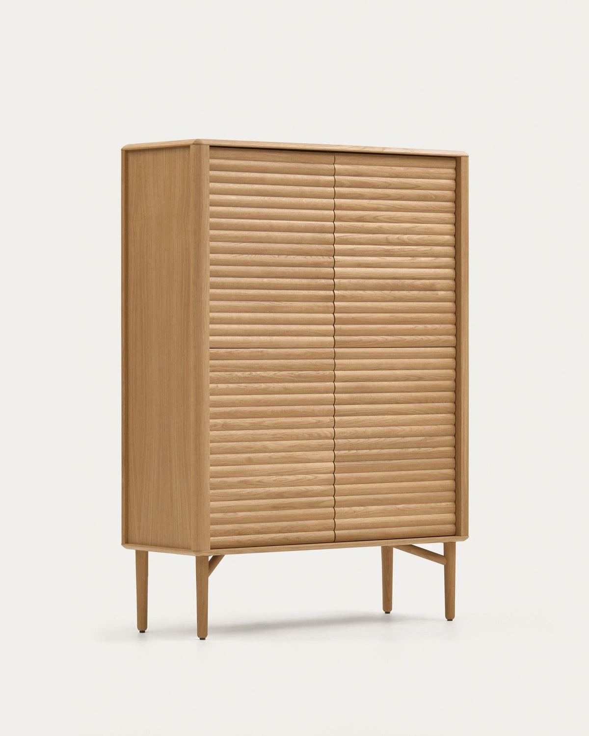 Buffet haut Japandi 4 portes en bois et placage de chêne 104,5 x 144 cm - Lenon