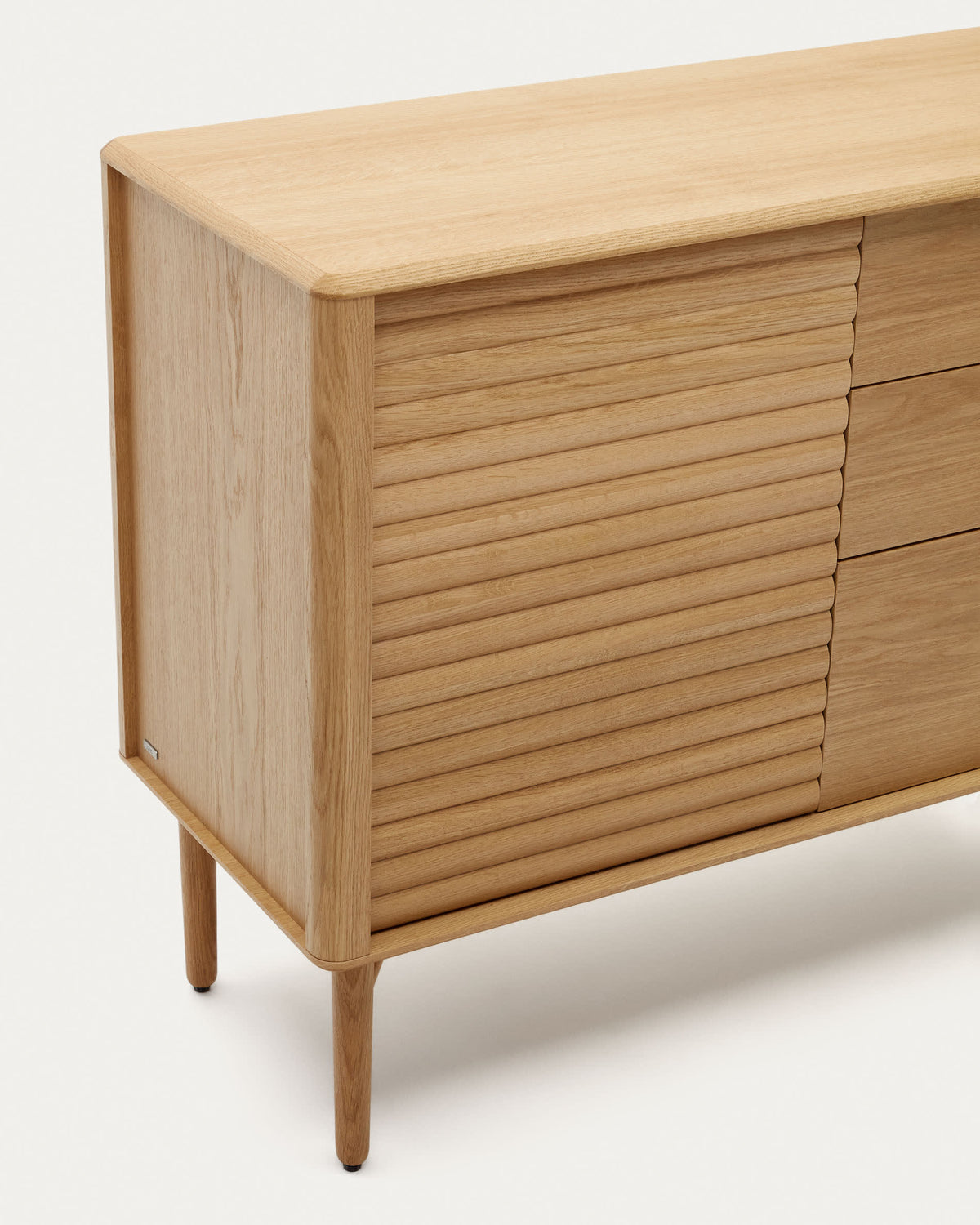Buffet Japandi 1 porte et 3 tiroirs en bois et placage de chêne 105 x 85 cm - Lenon