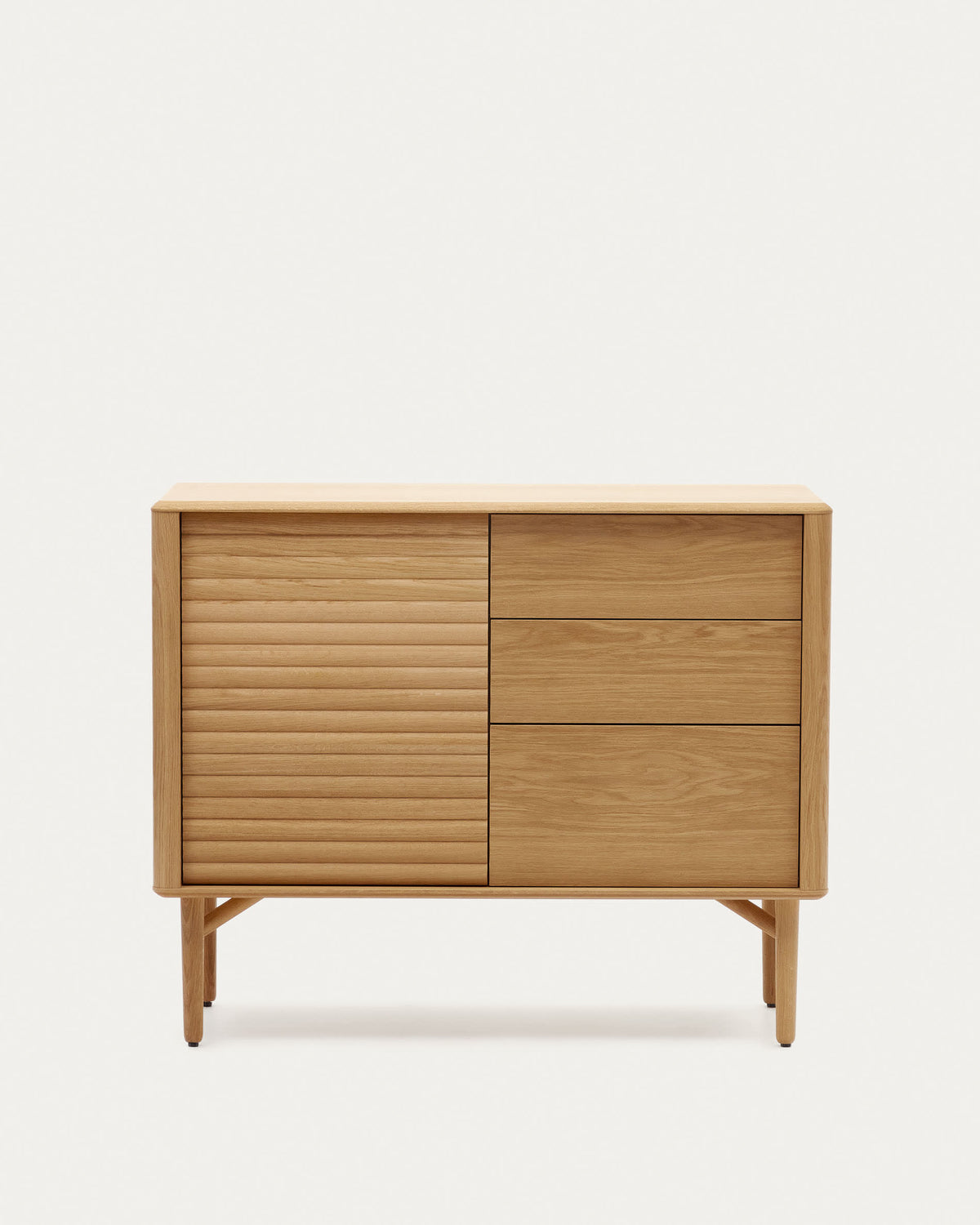Buffet Japandi 1 porte et 3 tiroirs en bois et placage de chêne 105 x 85 cm - Lenon