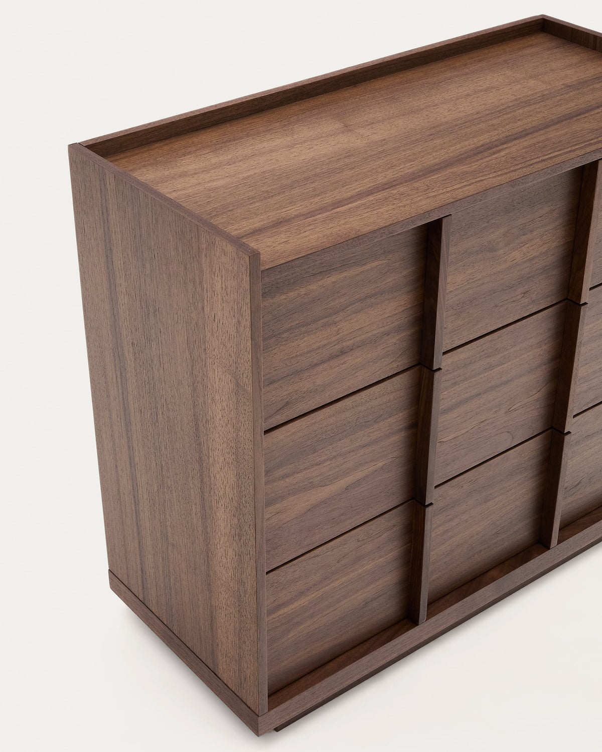 Commode Japandi 3 tiroirs en placage de noyer finition foncée 100 x 78 cm - Onix