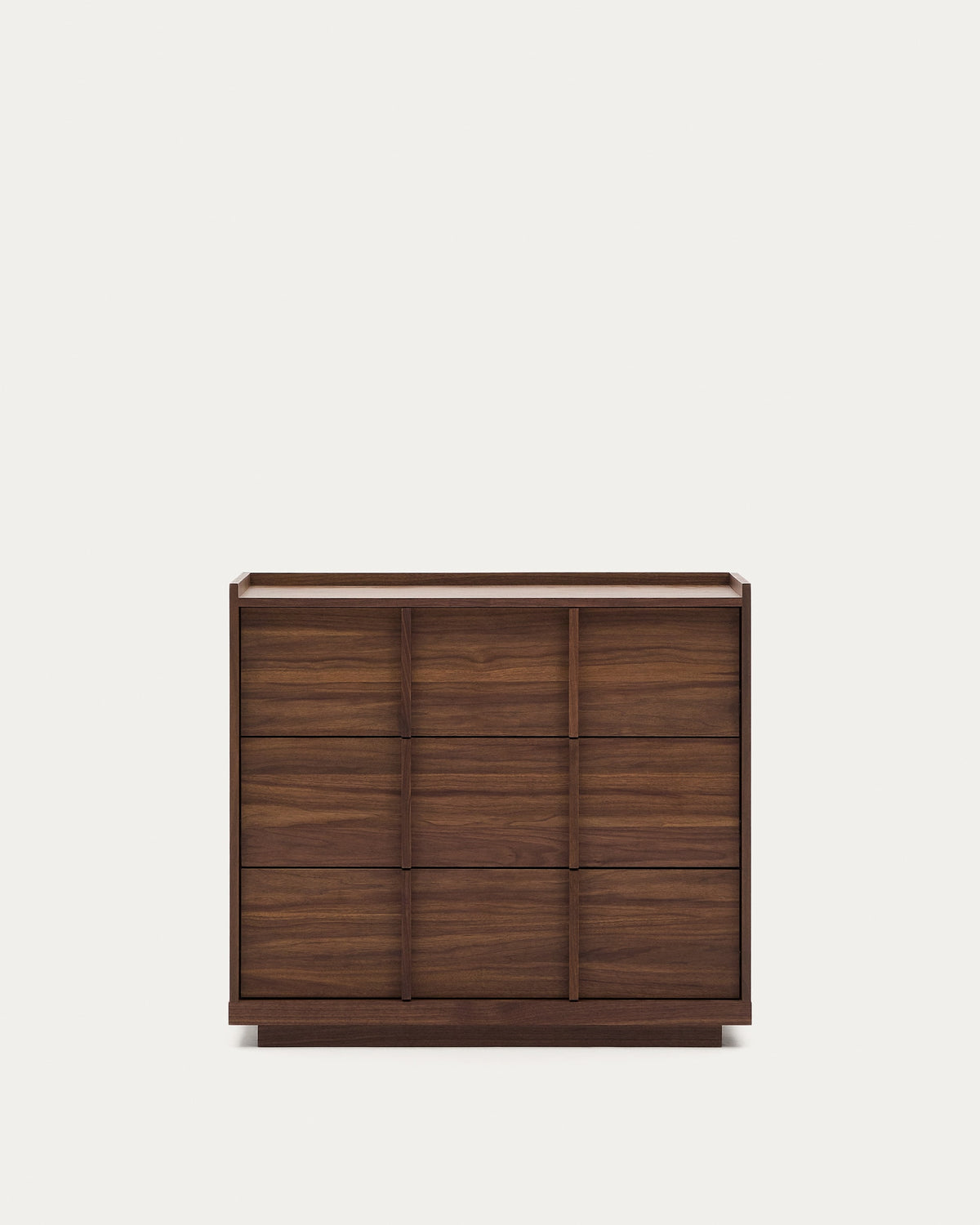 Commode Japandi 3 tiroirs en placage de noyer finition foncée 100 x 78 cm - Onix