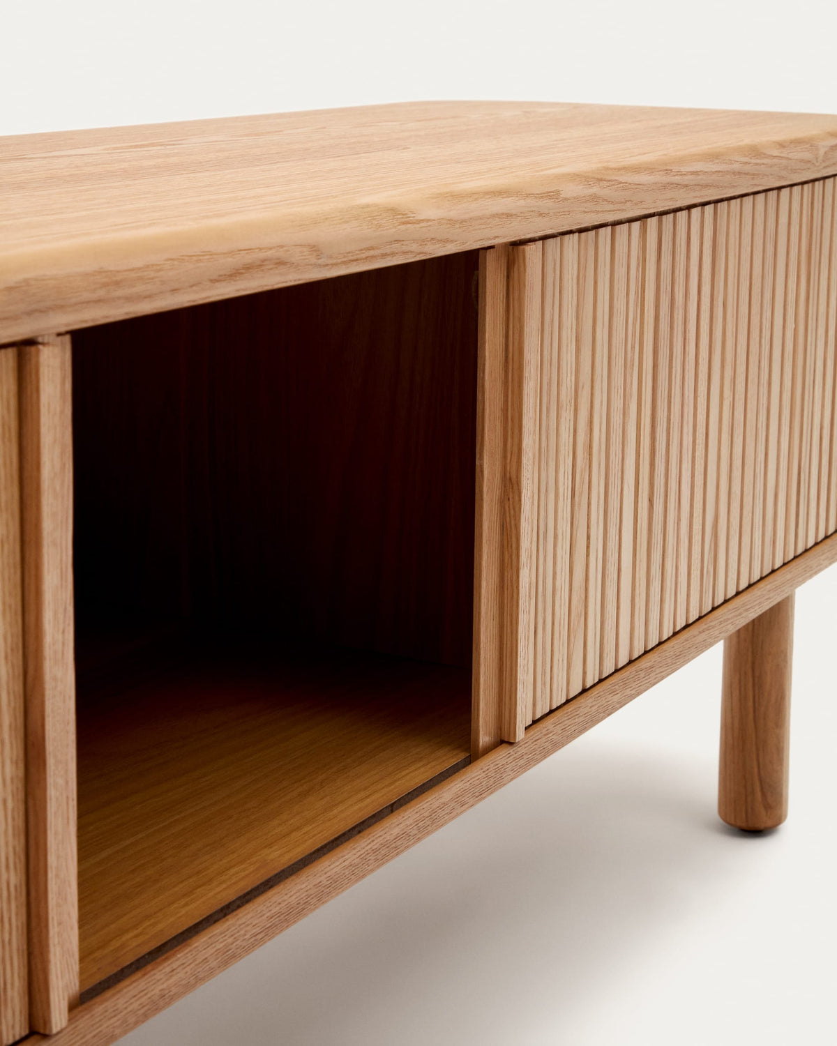 Meuble TV Japandi 2 portes en placage de frêne finition naturelle 200 x 50 cm - Mailen