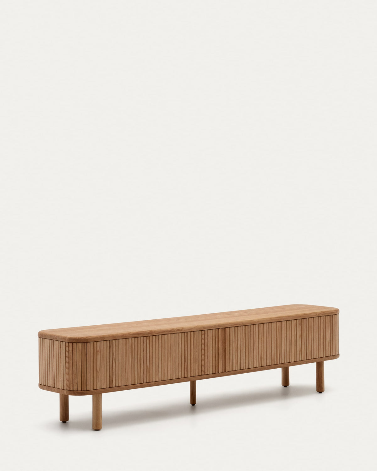 Meuble TV Japandi 2 portes en placage de frêne finition naturelle 200 x 50 cm - Mailen
