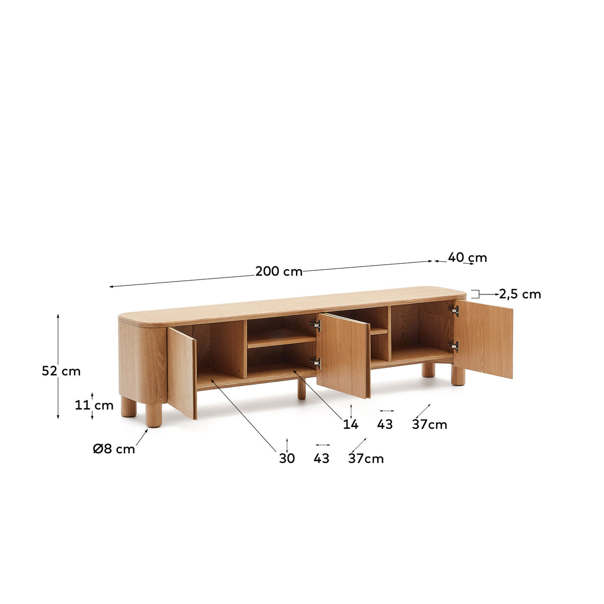 Meuble TV Japandi en contreplaqué de frêne 200 x 52 cm - Salaya