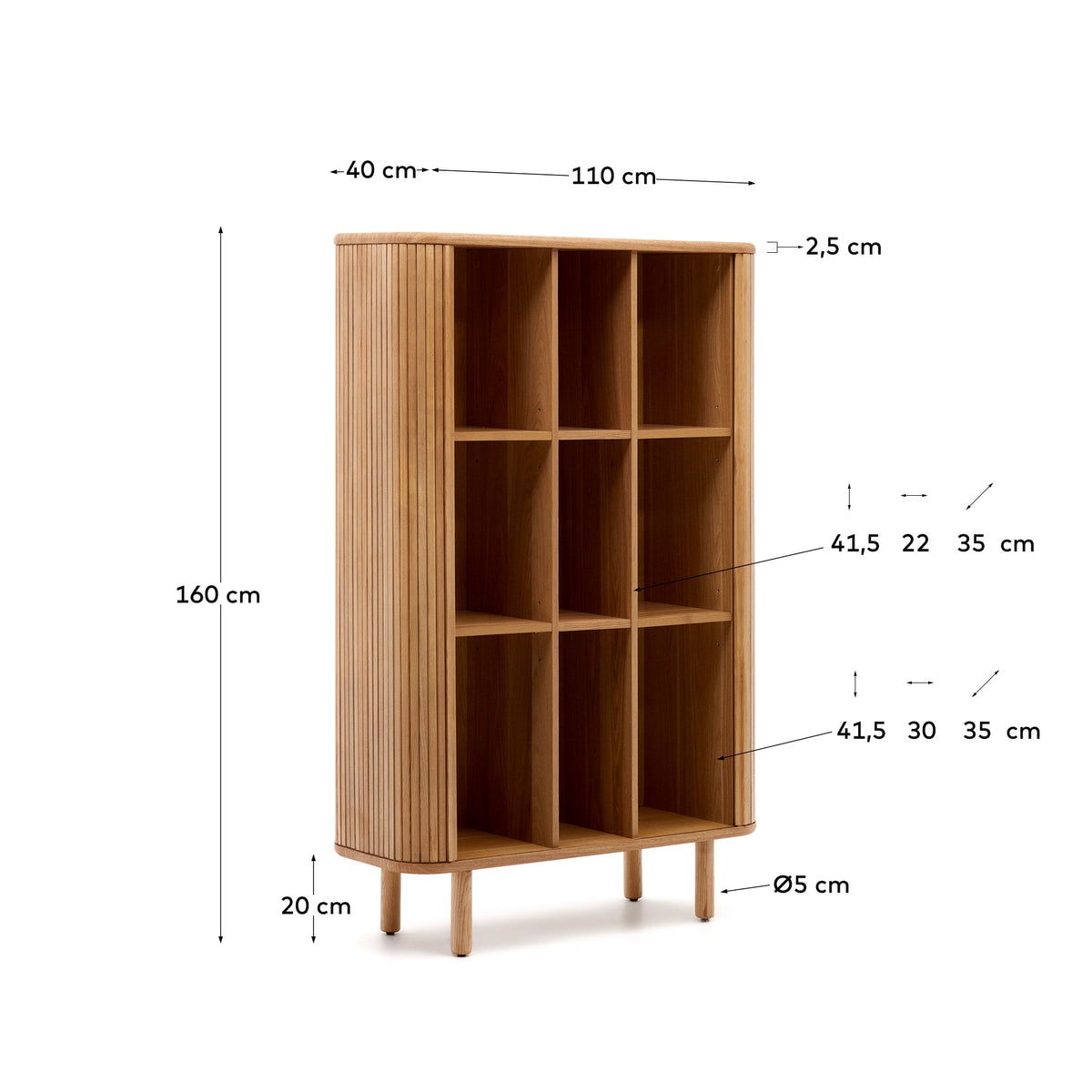 Buffet haut Japandi 2 portes en placage de frêne finition naturelle 110 x 160 cm - Mailen