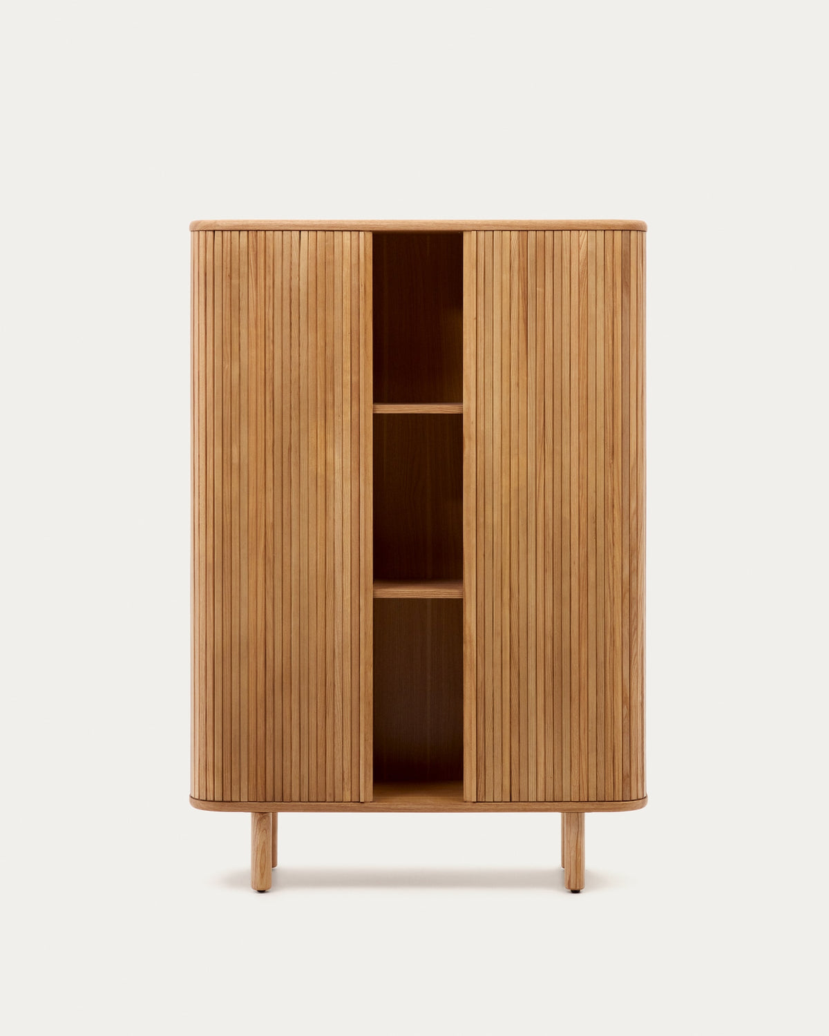 Buffet haut Japandi 2 portes en placage de frêne finition naturelle 110 x 160 cm - Mailen