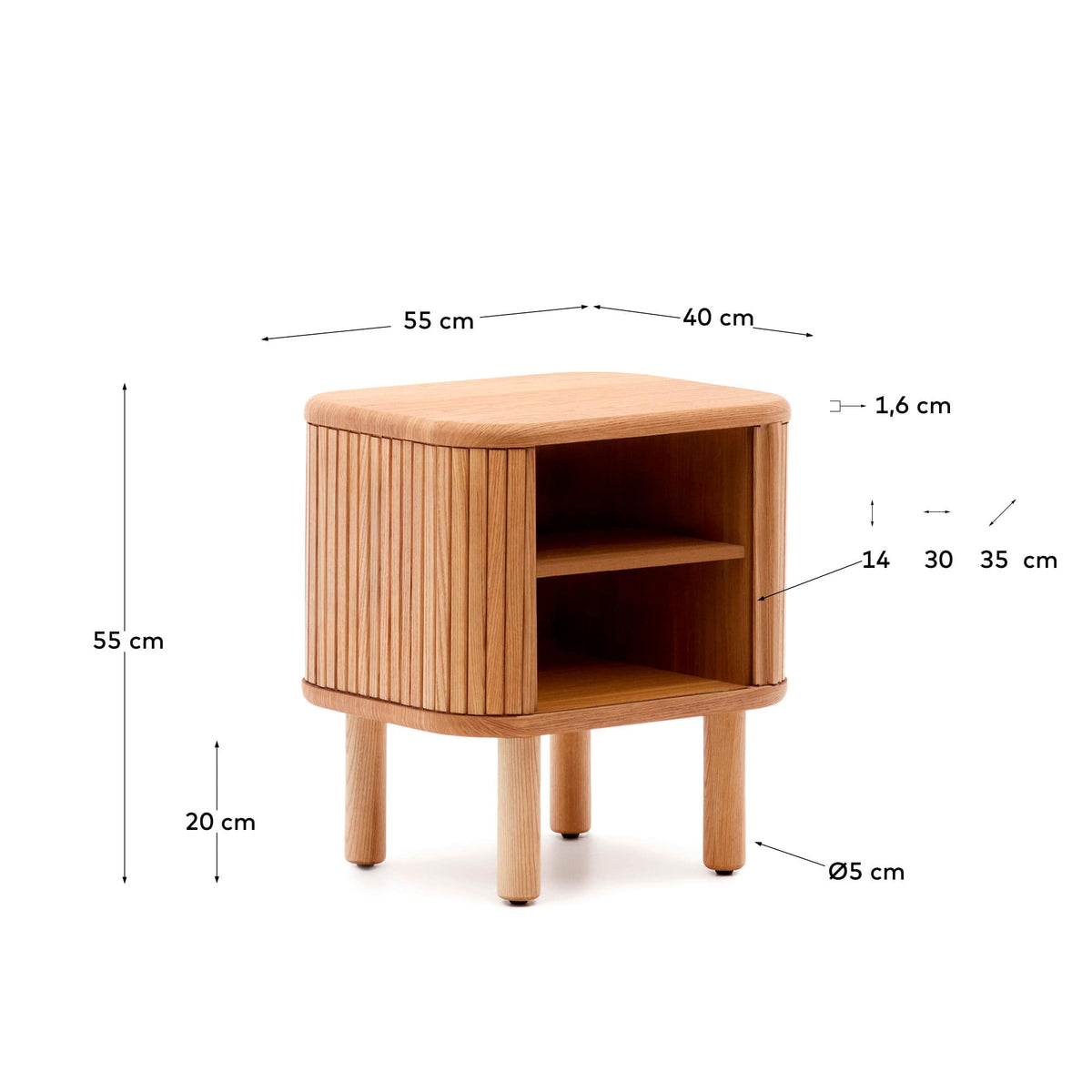 Table de chevet Japandi en placage de frêne finition naturelle 50 x 55 cm - Mailen