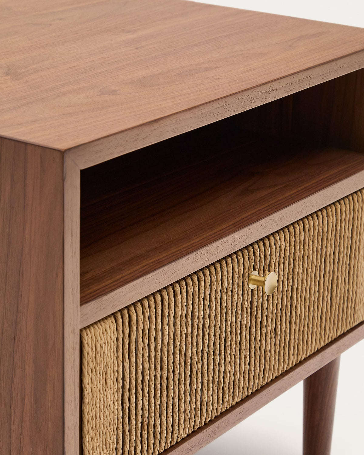 Table de nuit Japandi en placage et bois de noyer avec corde 51 x 45 cm - Elan