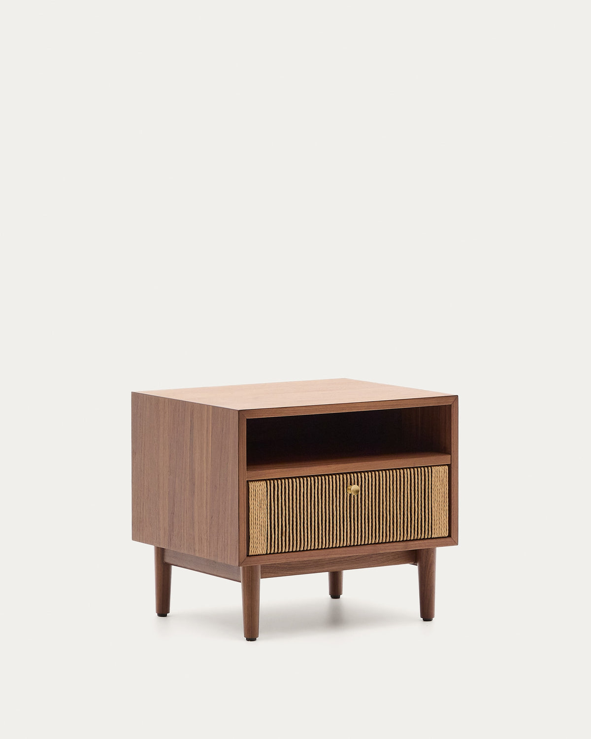 Table de nuit Japandi en placage et bois de noyer avec corde 51 x 45 cm - Elan