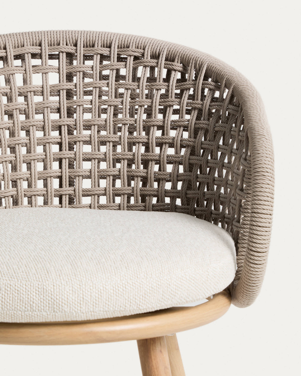 Chaise d'extérieur Japandi en aluminium effet bois et corde synthétique taupe - Lidario