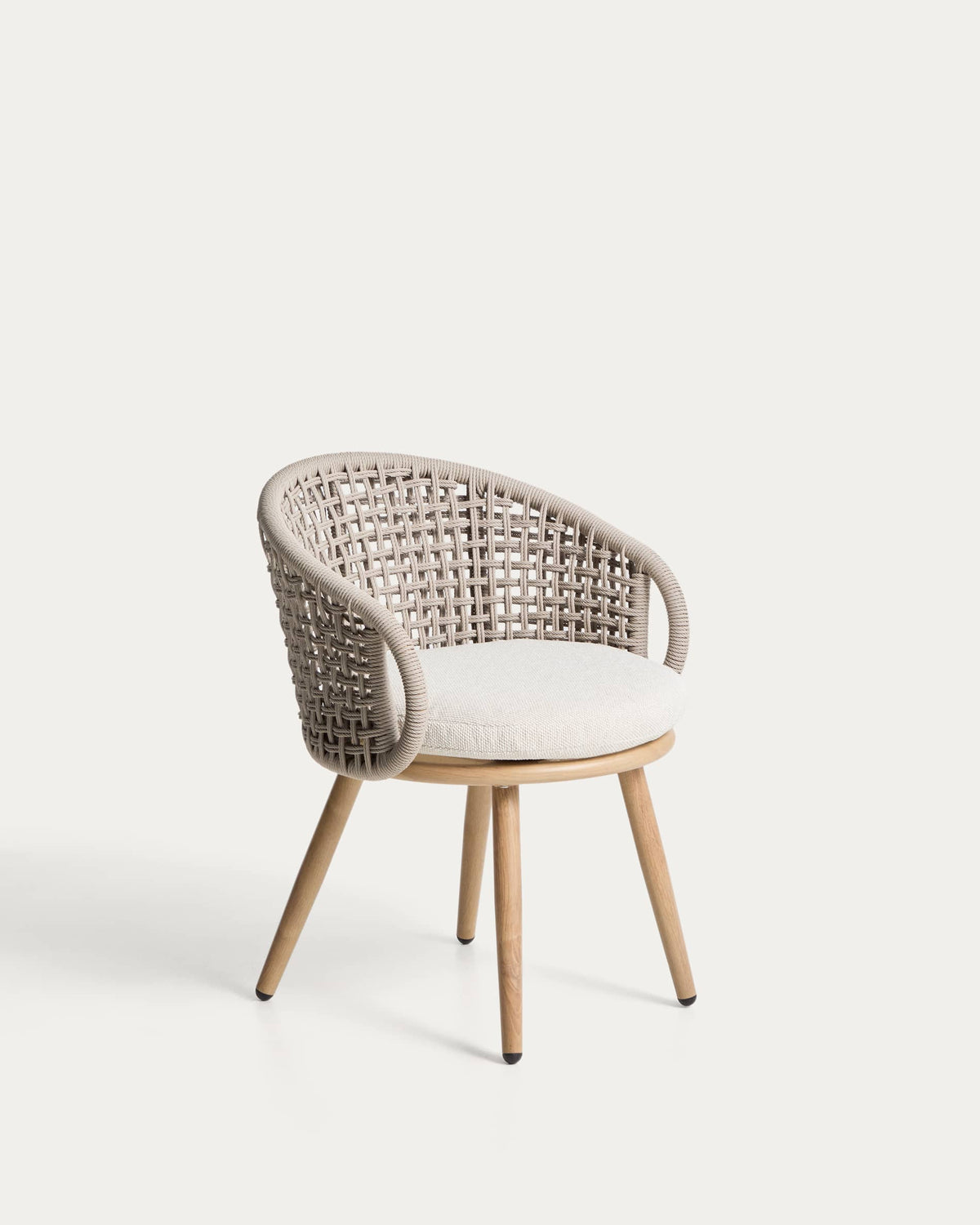Chaise d'extérieur Japandi en aluminium effet bois et corde synthétique taupe - Lidario