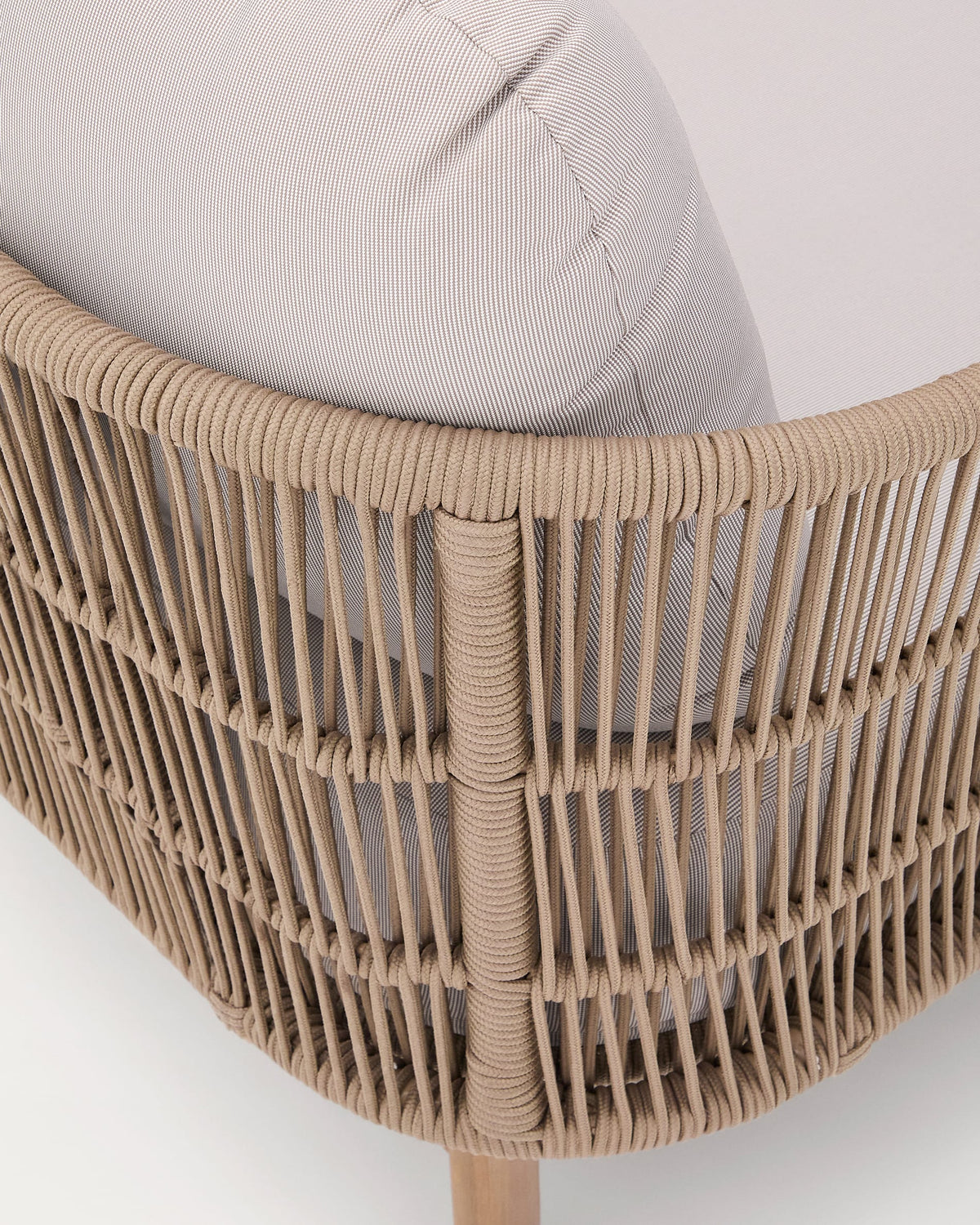 Bain de soleil double Japandi en corde beige et bois d'acacia - Catalina