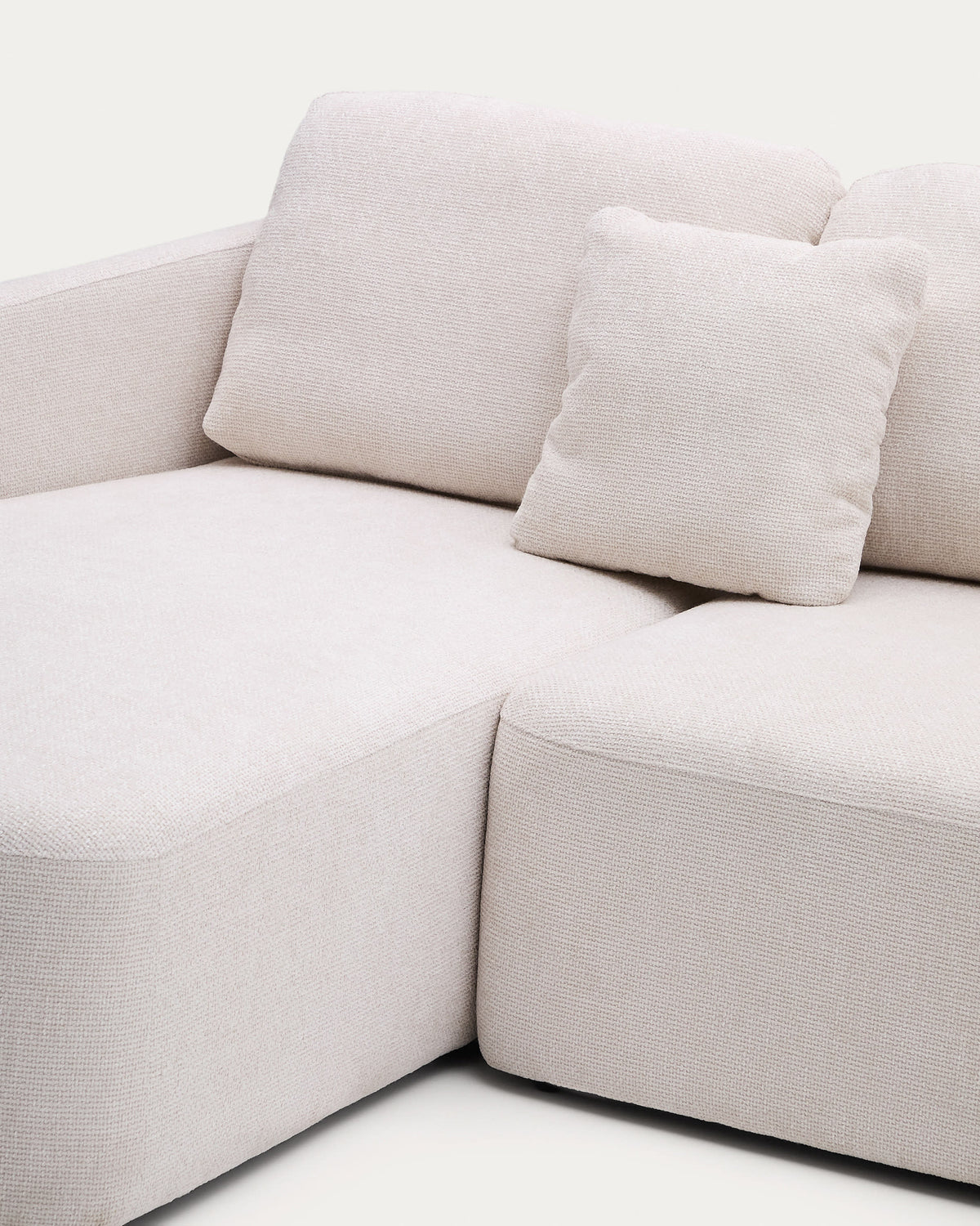 Canapé-lit Japandi 3 places en chenille avec méridienne gauche couleur écrue 246 cm - Laira