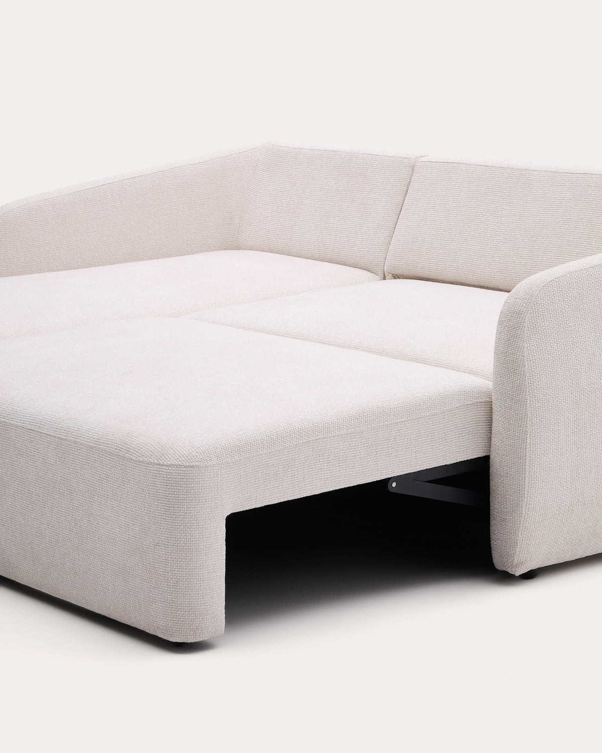 Canapé-lit Japandi 3 places en chenille avec méridienne gauche couleur écrue 246 cm - Laira