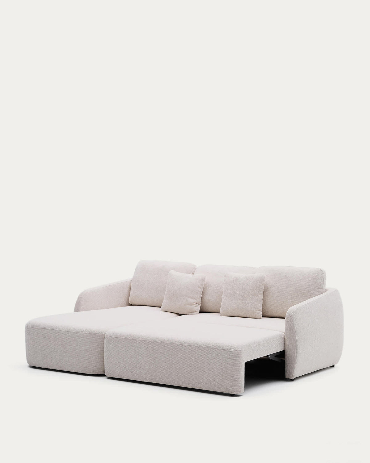 Canapé-lit Japandi 3 places en chenille avec méridienne gauche couleur écrue 246 cm - Laira