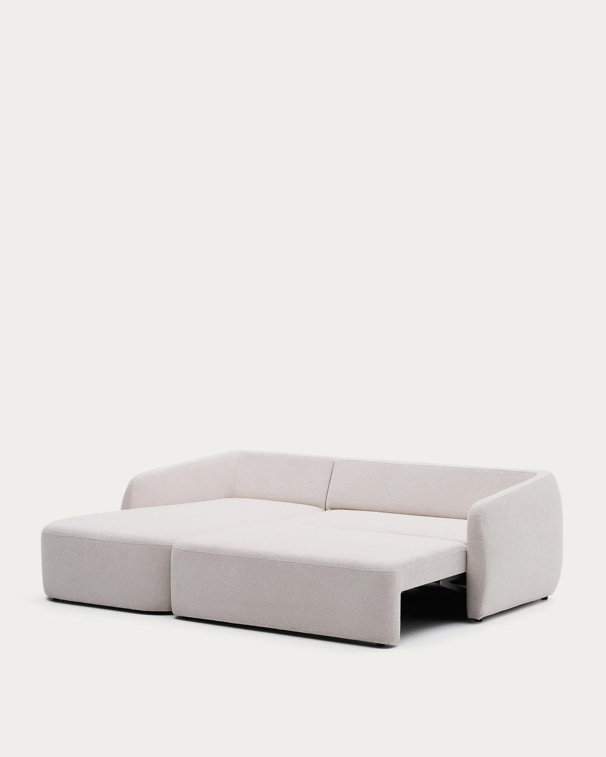 Canapé-lit Japandi 3 places en chenille avec méridienne gauche couleur écrue 246 cm - Laira