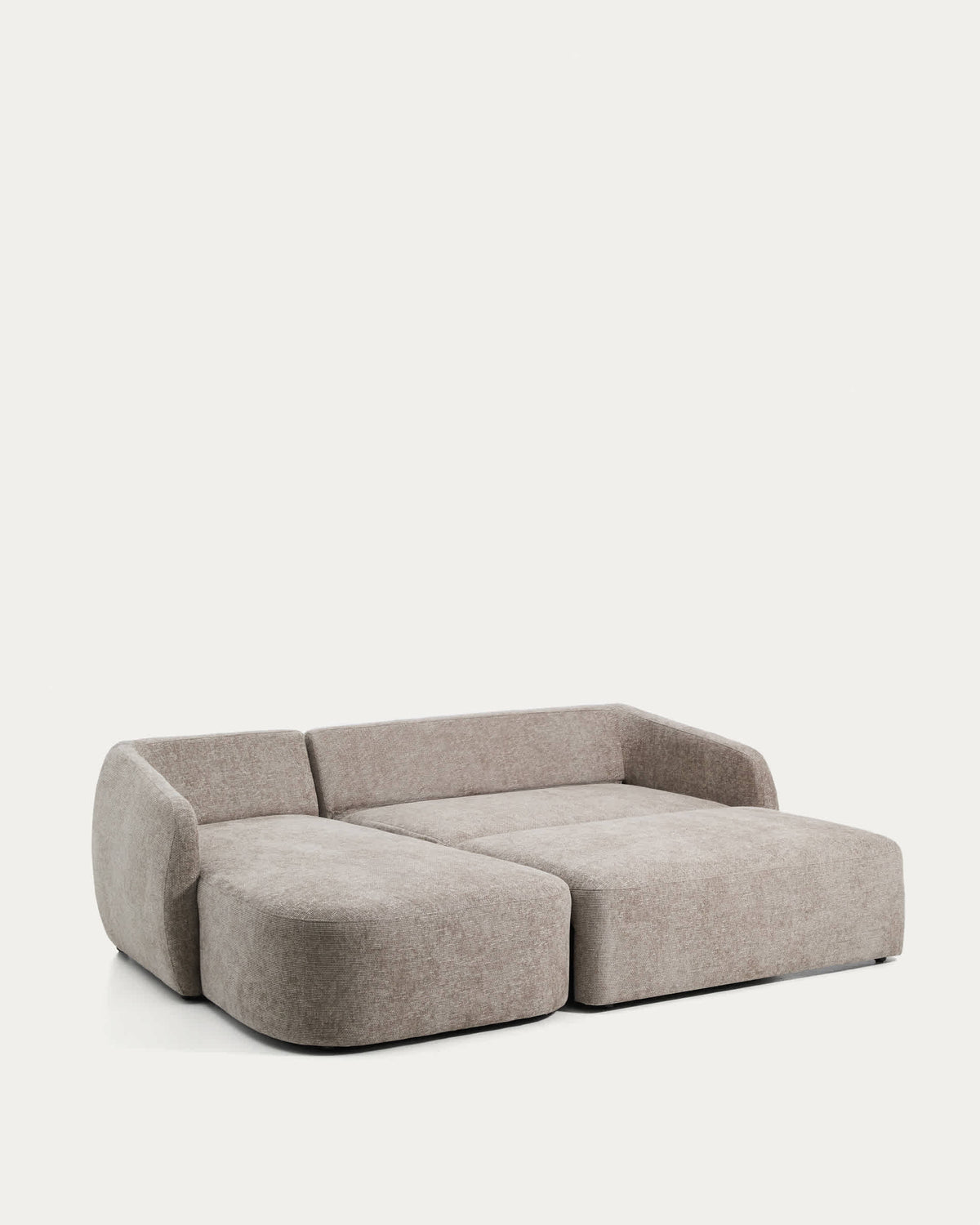 Canapé-lit Japandi 3 places en chenille avec méridienne gauche taupe 246 cm - Laira