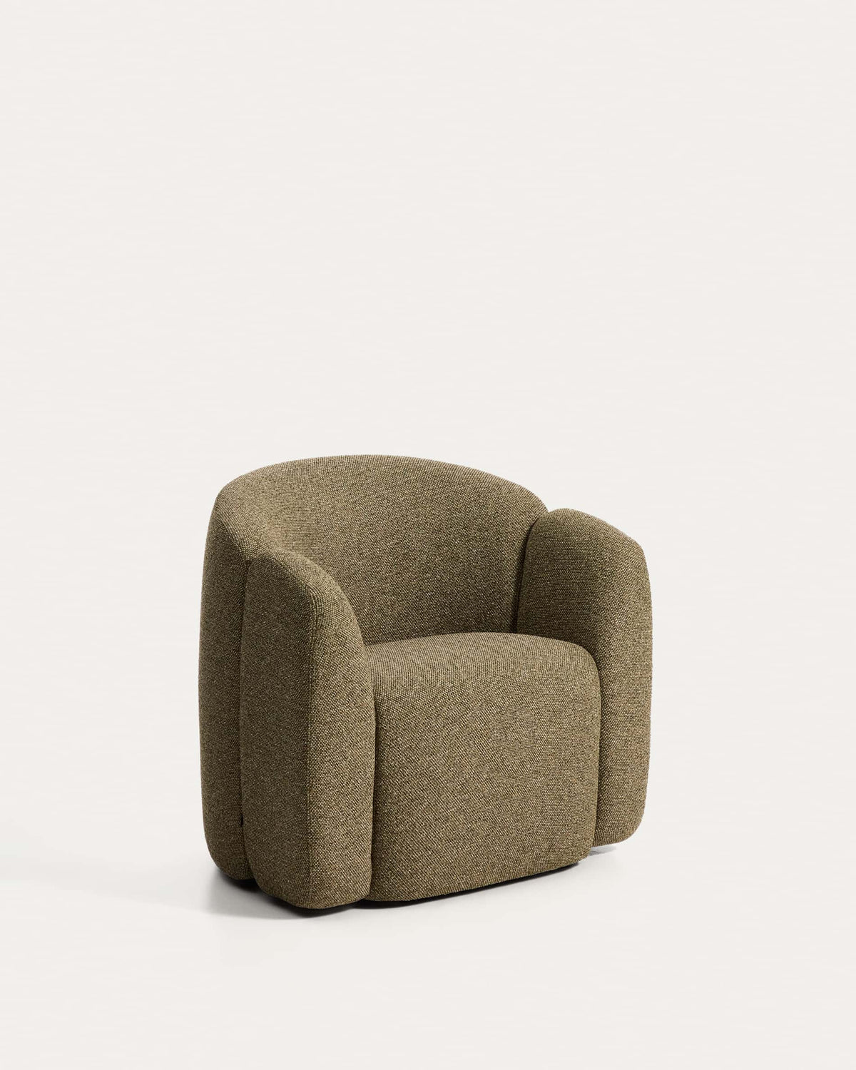 Fauteuil Japandi en chenille vert olive 85 cm - Corvena