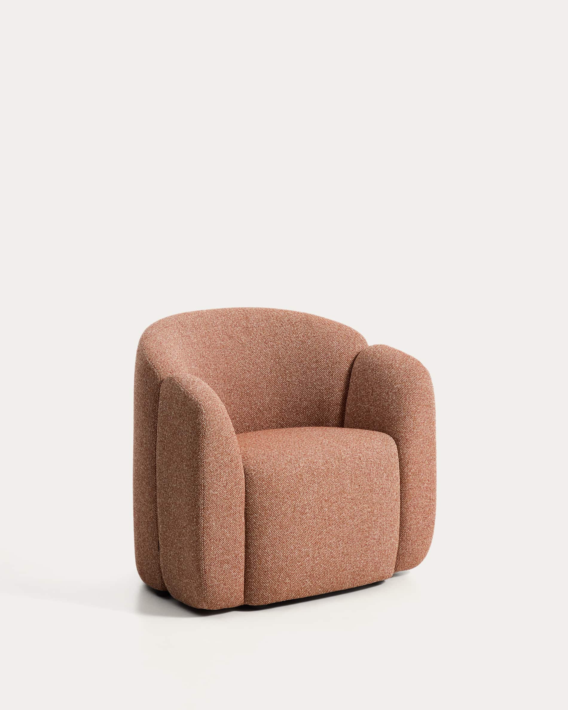 Fauteuil Japandi en chenille terracotta 85 cm - Corvena