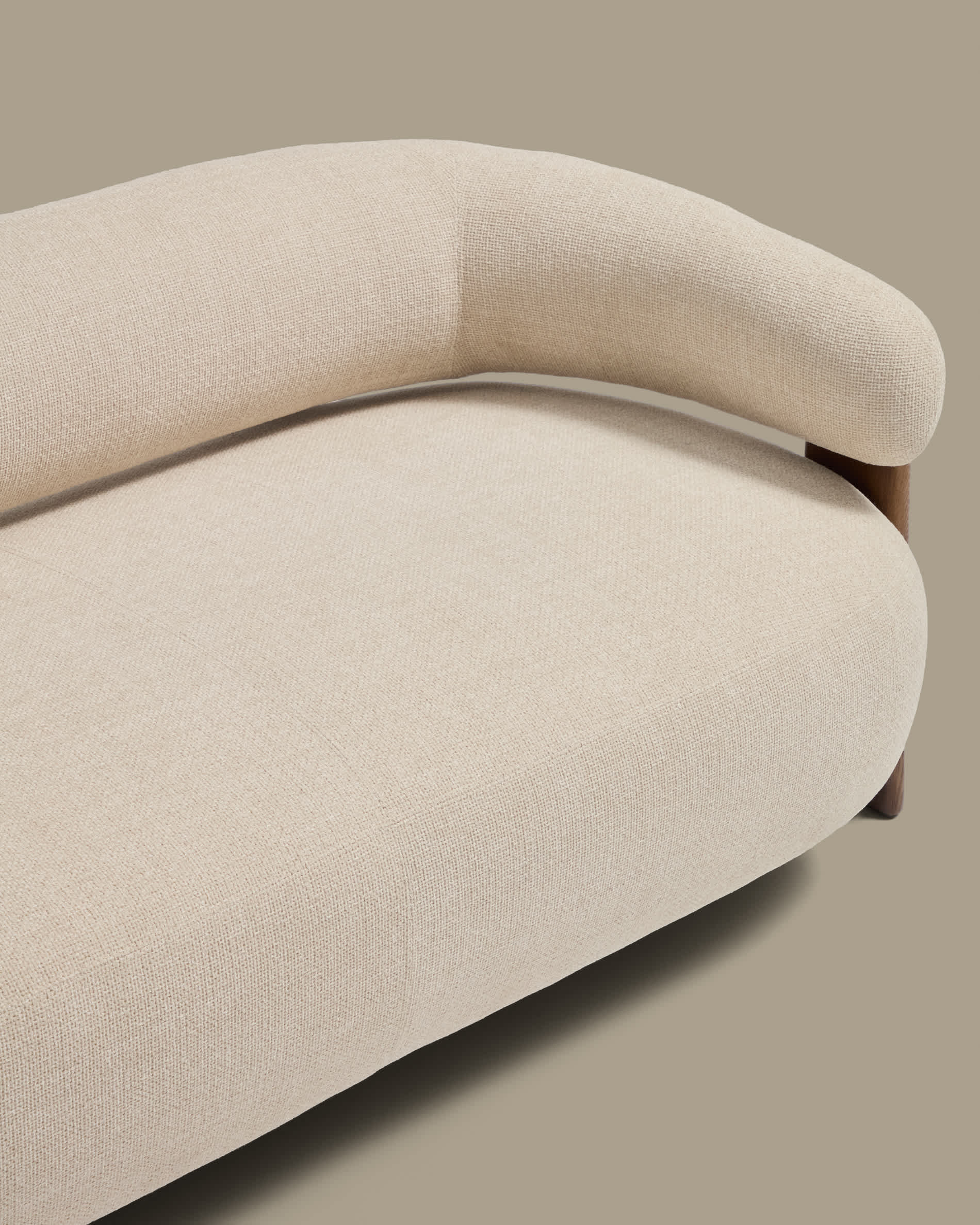 Canapé Japandi 2 places en chenille beige et pieds en bois de frêne finition noyer 155 cm - Granite