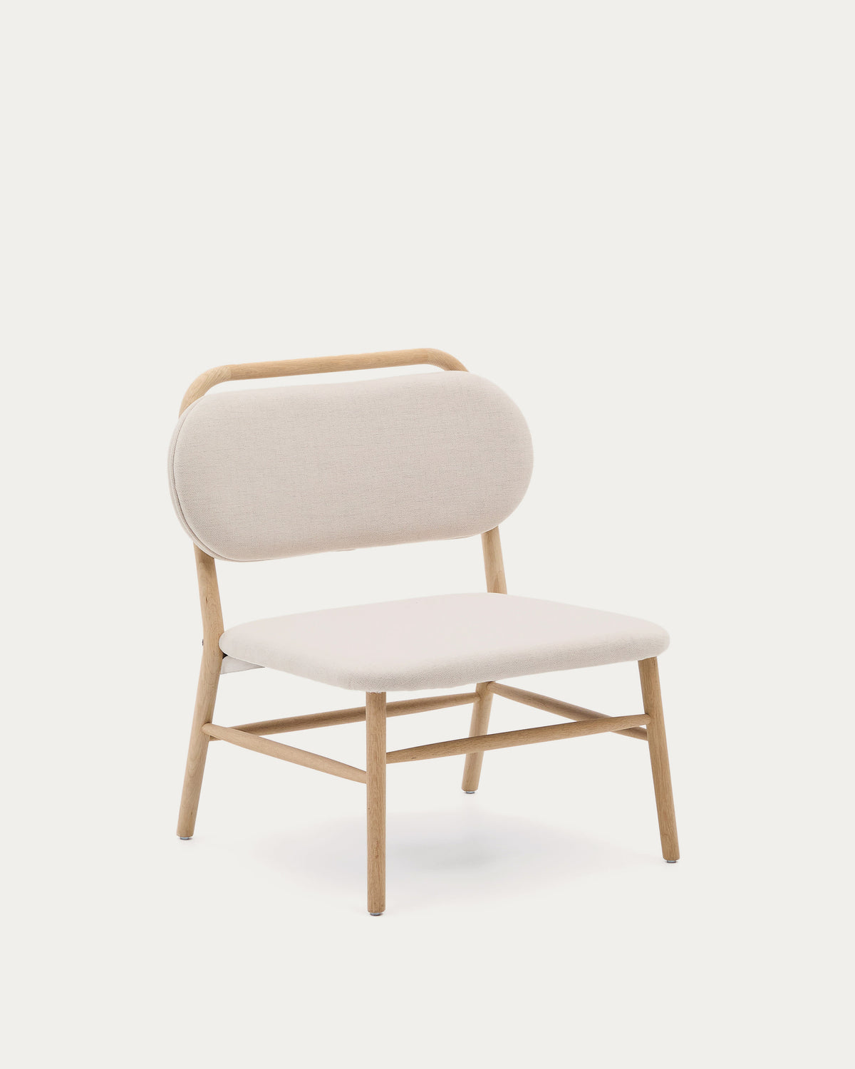 Fauteuil Japandi en tissu chenille beige et bois de chêne - Helda