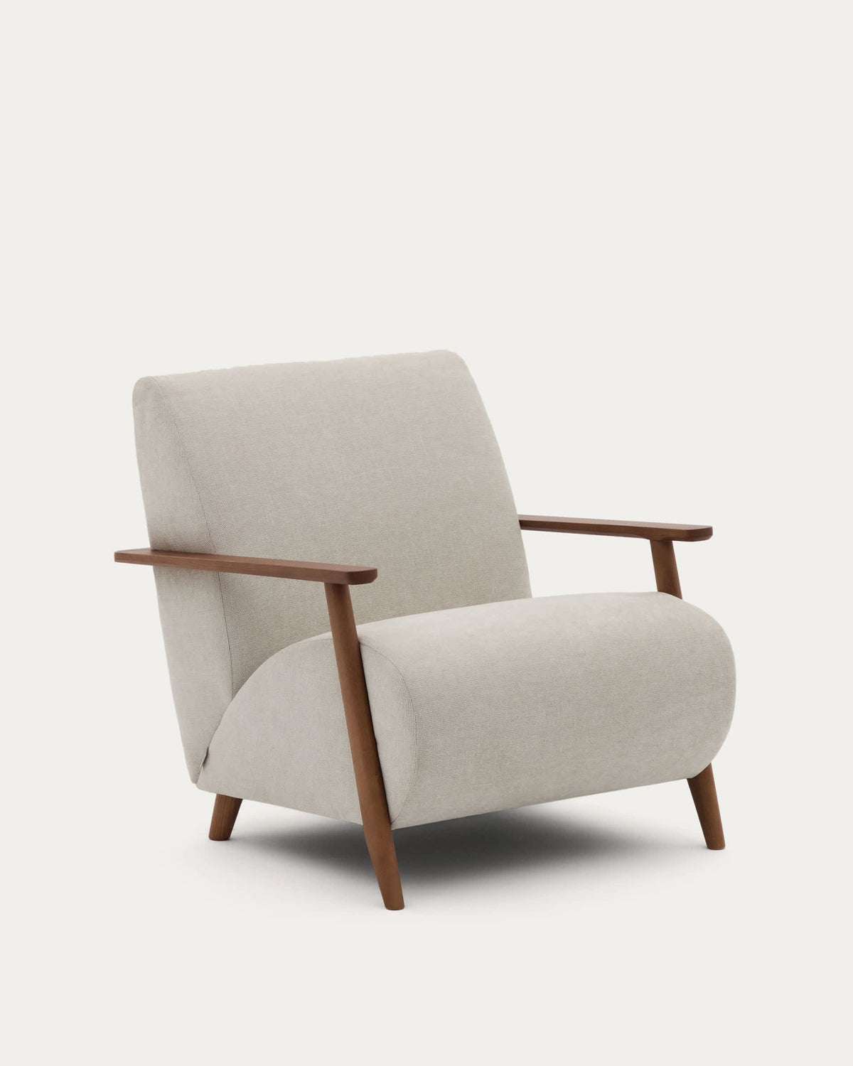 Fauteuil Japandi en chenille perle et bois de frêne finition noyer - Meghan