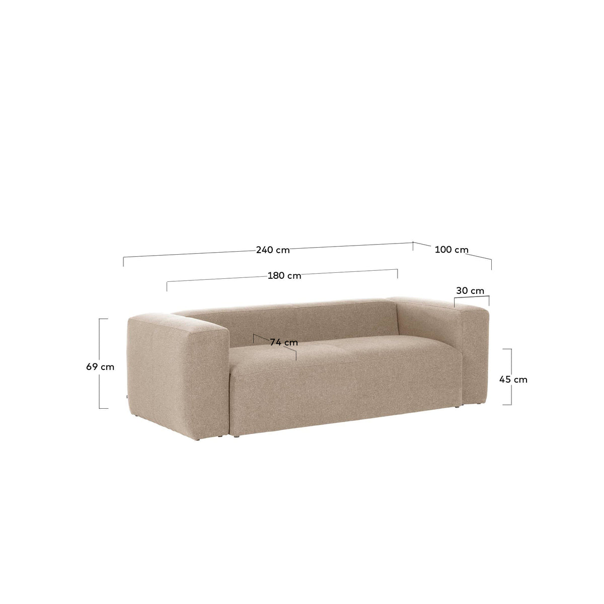Canapé Japandi 3 places en chenille beige 240 cm - Blok