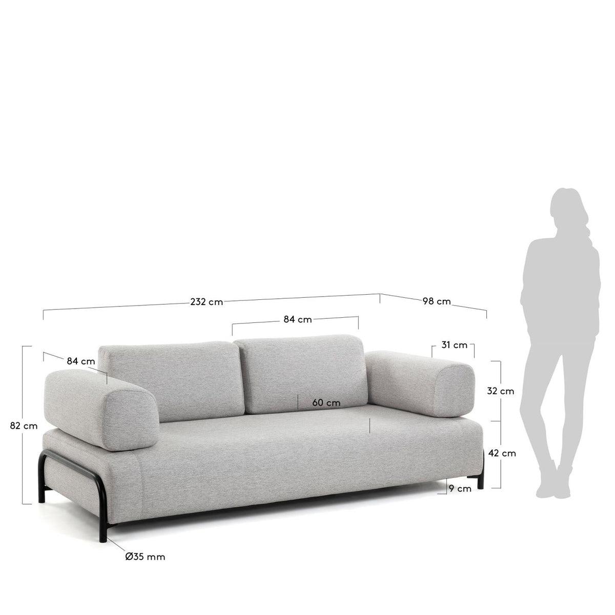 Canapé Japandi 3 places beige grisâtre 232 cm - Compo